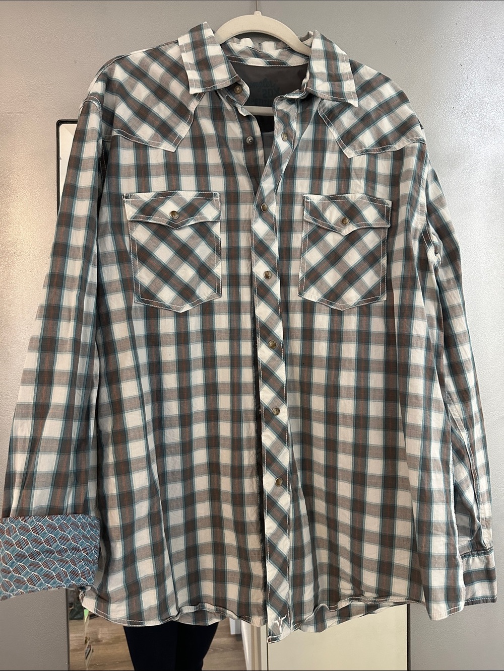 Wrangler Plaid Button-Down Shirt - Brown & Teal